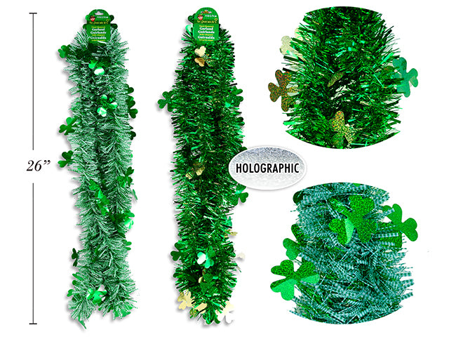 Carton of 24 Holographic Die Cut Shamrock Chunky Tinsel Garland