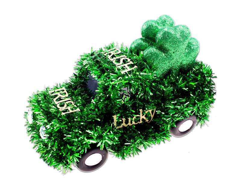 Carton of 36 St Patricks 3D Tinsel Car With Glitter Shamrock