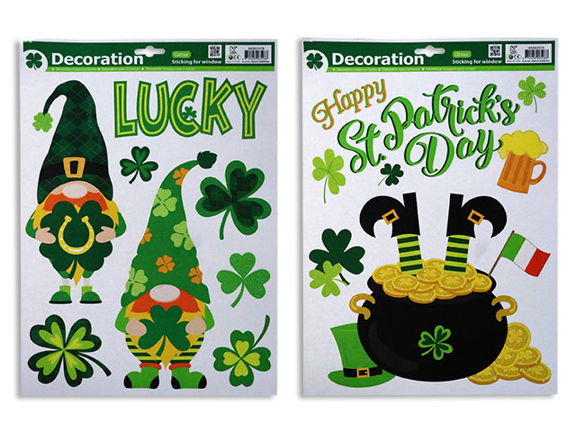 Carton of 24 St Patricks Day Glitter Gnome Window Clings