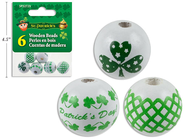 Carton of 24 St Patricks Day Printed Wooden Beads