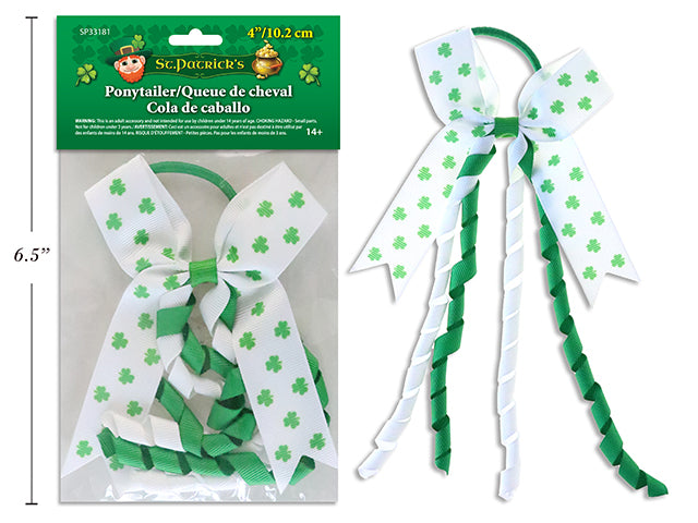 Carton of 24 St Patricks Day Ribbon Hair Pony Tailer