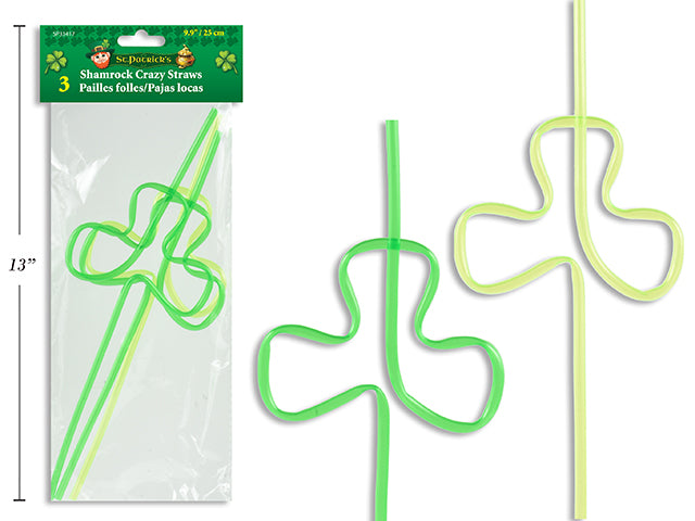 Carton of 24 St Patricks Day Shamrock Crazy Straws