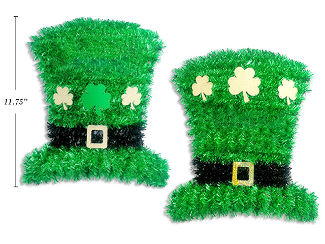 Carton of 24 St Patricks Day Tinsel Hat Hanging Plaque