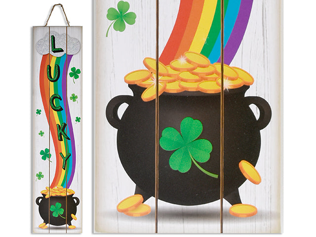 Carton of 24 23In X 5.5In Glitter St.Pat'S Hanging Plaque. Jute Hanger. Cht.