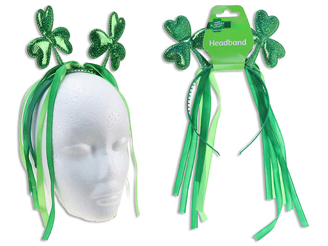 Carton of 24 7-1/8In X 8-3/8In St.Pat'S Shamrock Ribbon Headband. H/C.