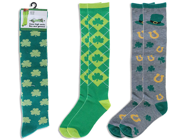 Carton of 24 Ladies St.Pat'S Jacquard Knee High Socks. Size: 9-11. 3 Asst.Styles. J-Hook W/Header.