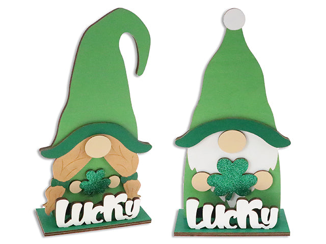 Carton of 12 8-7/8In(H) St.Pat'S Lucky Gnome Mdf Tabletop Decor. 2 Asst.Styles. Brown Box W/Col.Label.