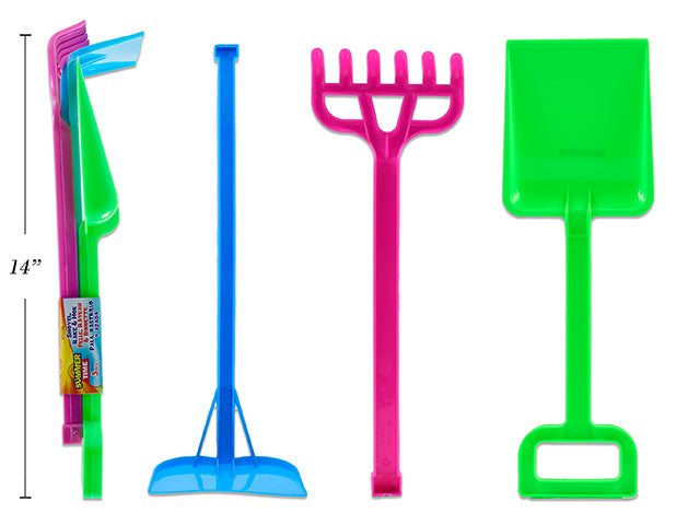 Carton of 24 Neon Shovel Rake And Hoe 3 Pack