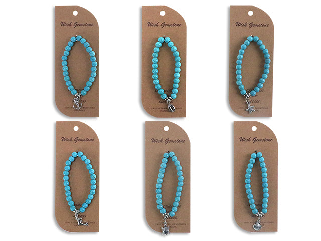 Carton of 12 Turquoise Beads Bracelet With Metal Charms