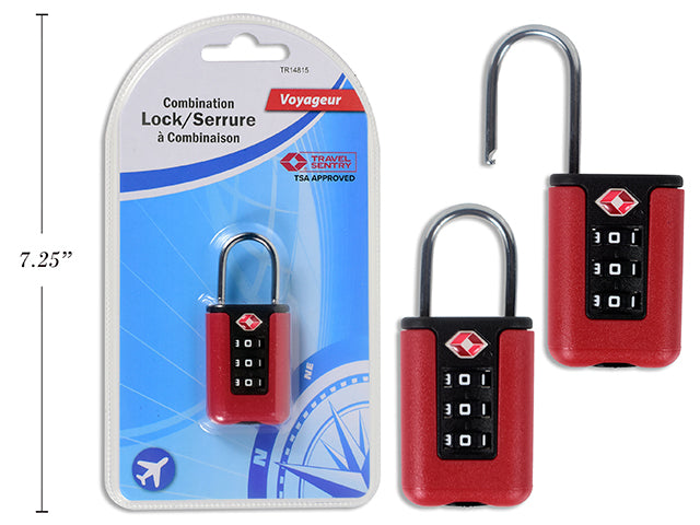 Carton of 12 Tsa Security Lock Size 1.1X2.9X6.8Cm Zinc Alloy Red Facing