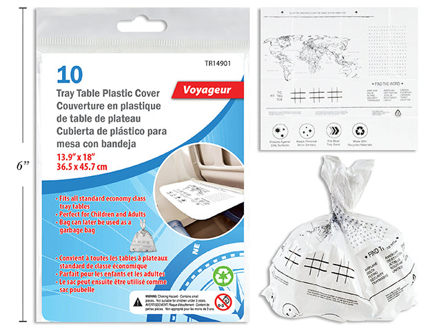 Carton of 12 Tray Table Plastic Cover 35.5X45.7Cm 10Pc/Pkg ( Printed 1 Side With Map + Game( 13.9X18" )