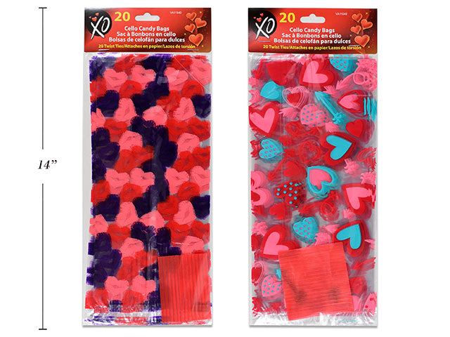 Carton of 24 Valentine Cello Candy Bags 20 Pack