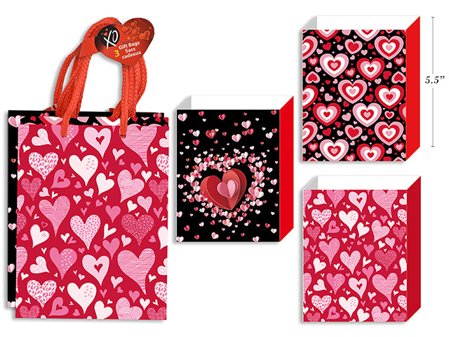 Carton of 24 Matte Finish Valentines Gift Bag Small 3 Pack