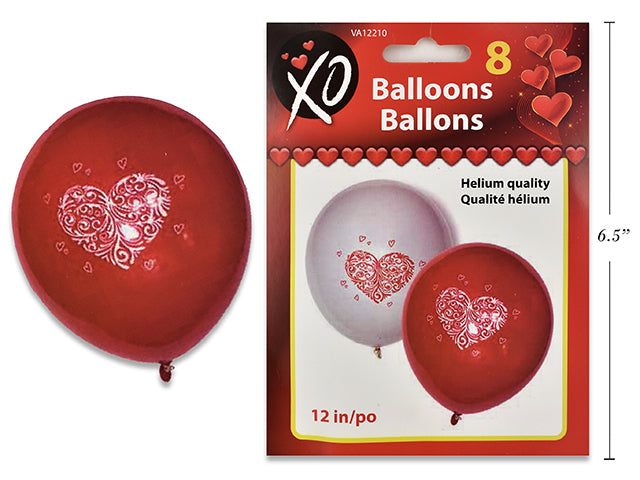 Carton of 24 Valentine Printed Valentines Balloons 8 Pack