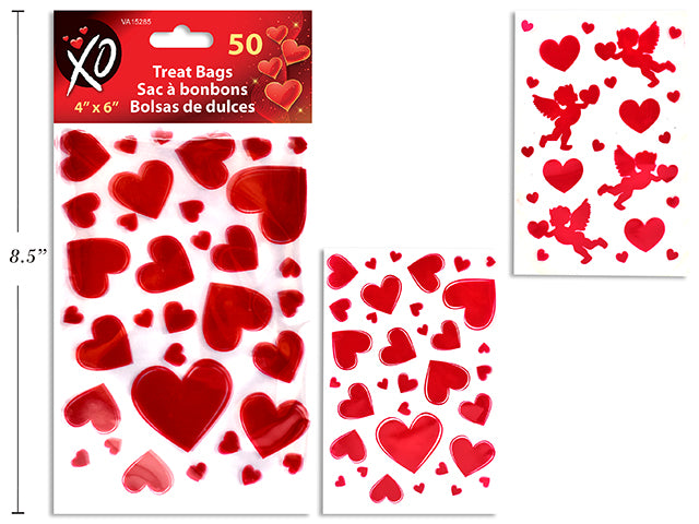 Carton of 24 Valentine Printed Treat Bags 50 Pack