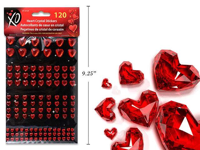 Carton of 24 Heart Crystal Stickers 120 Stickers