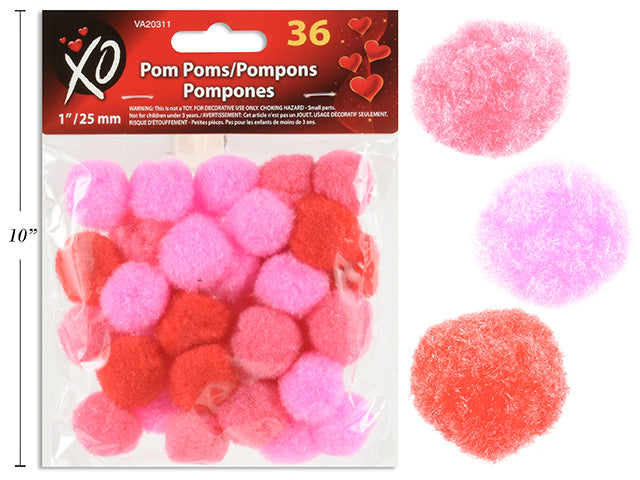 Carton of 24 Valentines Pom Poms 36 Pack