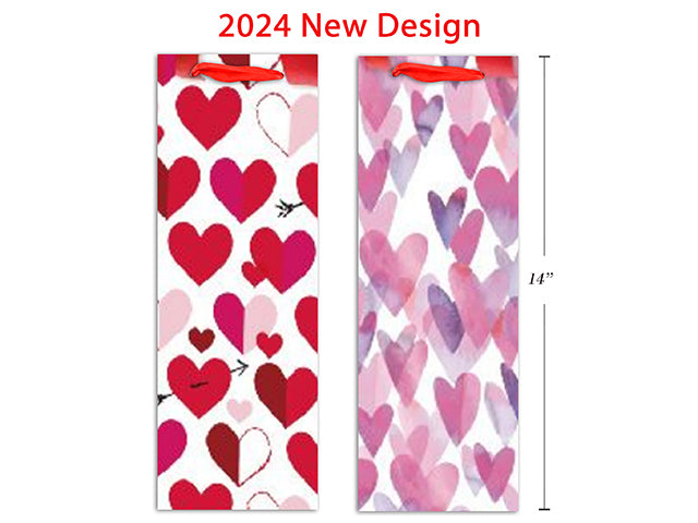 Carton of 24 Matte Valentine Matte Heart Gift Bag Bottle