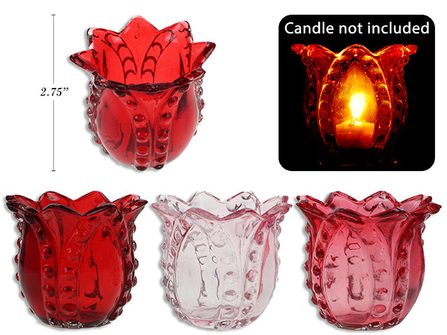 Carton of 24 Embossed Tulip Glass T Light Votive Candle Holder