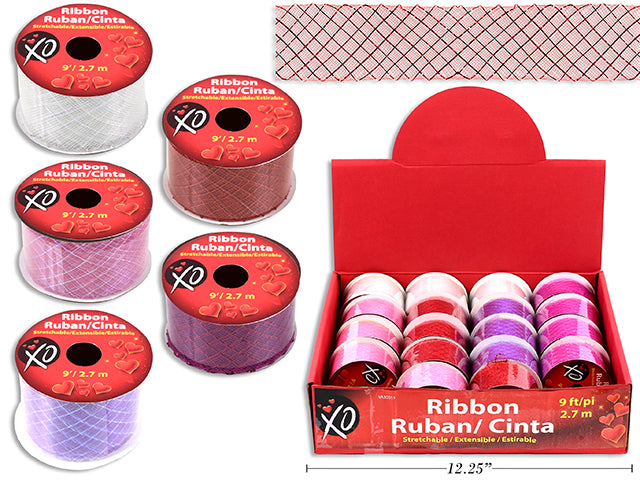 Carton of 20 Valentines Iridescent Stretchable Deco Mesh Ribbon