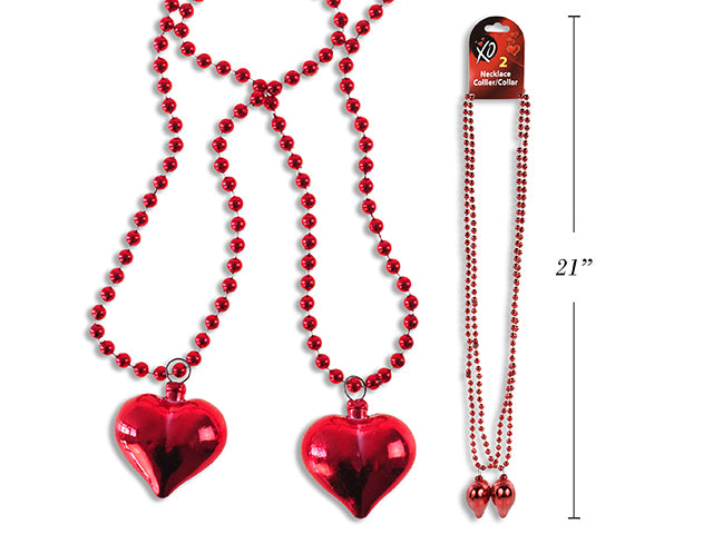 Carton of 24 Valentines Beaded Necklace With Heart Pendant