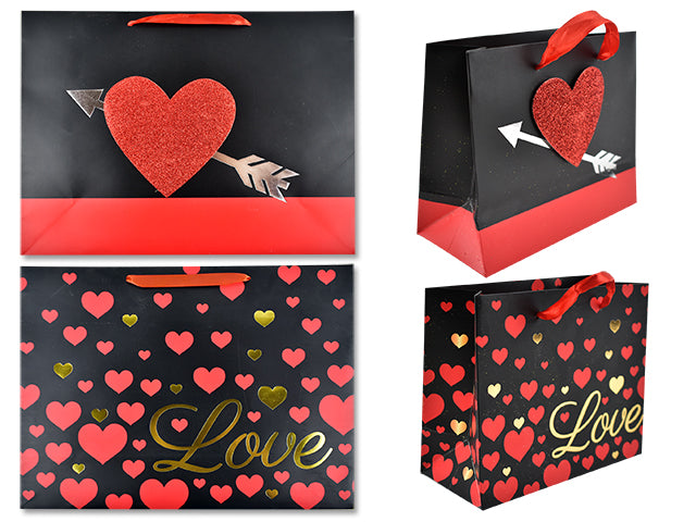 Carton of 12 Valentines Matte Glitter Foil Horizontal Gift Bag Large