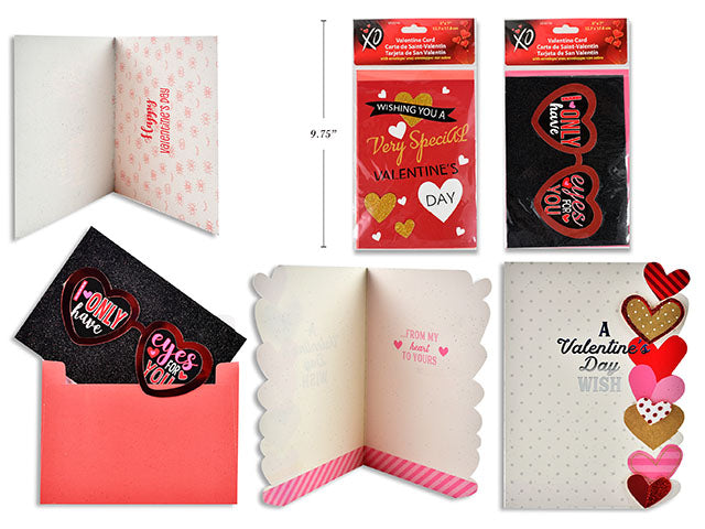 Carton of 24 Valentines Tip On Glitter Cards With Envelopes