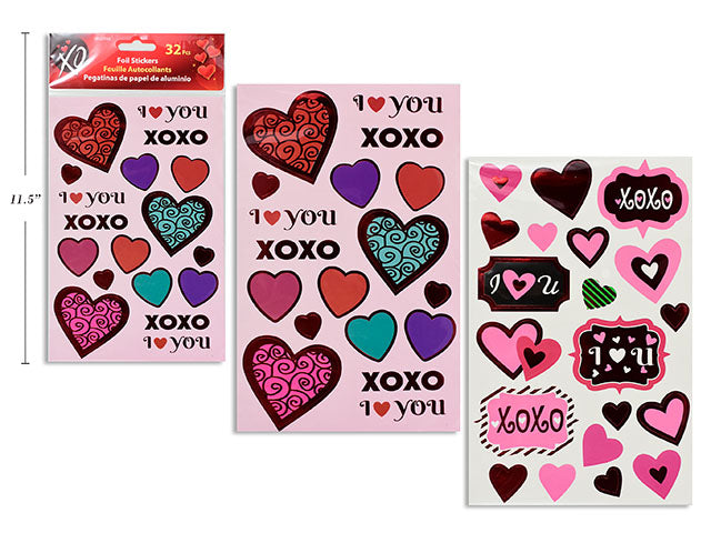 Carton of 24 Valentines Foil Embossed Stickers