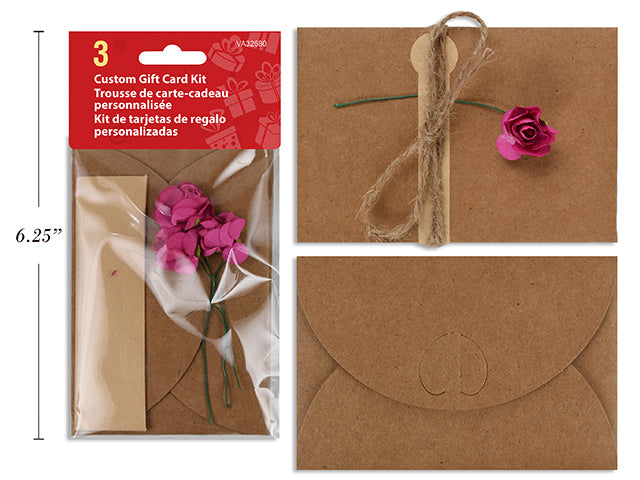 Carton of 24 Valentines Kraft Custom Gift Card Kit With Paper Flowers