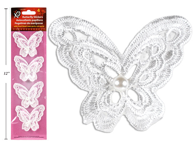 Carton of 24 Valentines Satin Lace Butterfly With Pearl Bead Stickers