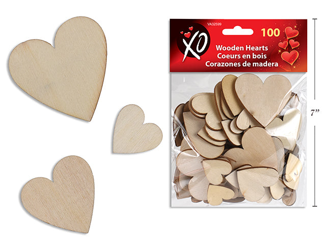 Carton of 24 Valentines Wooden Heart Shapes