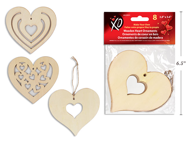 Carton of 24 Valentines Color Your Own Die Cut Wooden Heart Ornaments