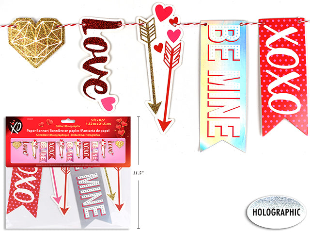 Carton of 24 Valentines Glitter Or Holographic Paper Banner