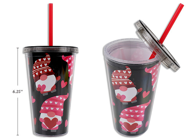 Carton of 24 Valentines Printed Tumbler With Straw And Lid