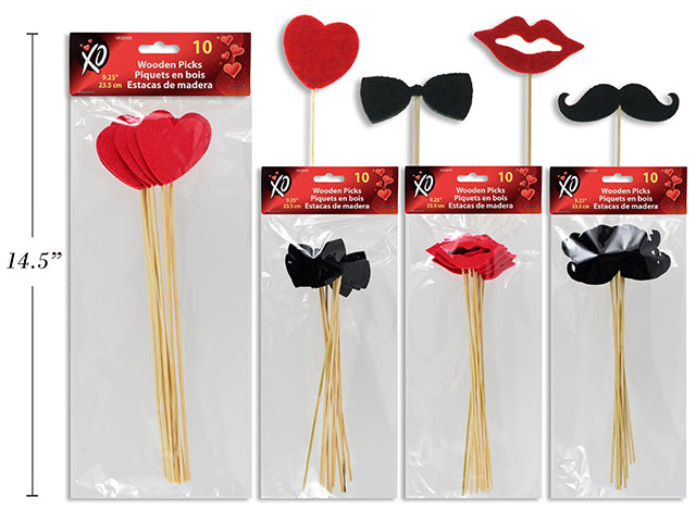 Carton of 24 Valentines Felt Die Cut Wooden Picks