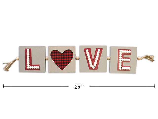 Carton of 12 Valentines Buffalo Plaid Love Beaded Connecting Tabletop Decoration