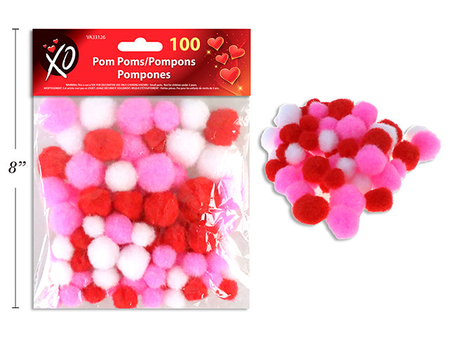 Carton of 24 Valentines Pom Poms 100 Pack