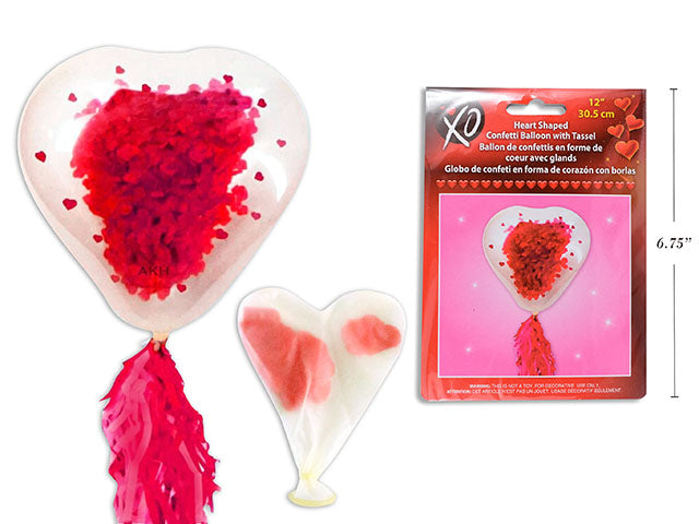 Carton of 24 Valentines Heart Shaped Confetti Tassel Balloon