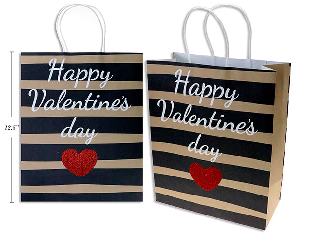 Carton of 12 Valentines Kraft Gift Bag With Red Glitter Large