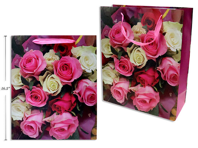 Carton of 24 Valentines Matte Red Roses Bouquet Gift Bag Jumbo