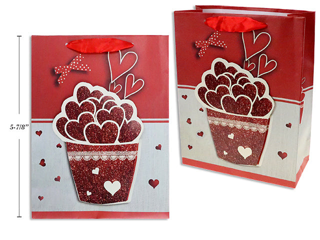 Carton of 24 Valentines Matte Glitter Heart Gift Bag Small