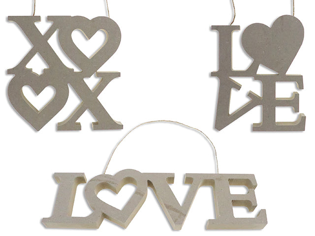 Carton of 24 V'Tine Decor Your Own Die-Cut Mdf Plaque W/Jute Hanger. 3 Asst.Styles. Cht.