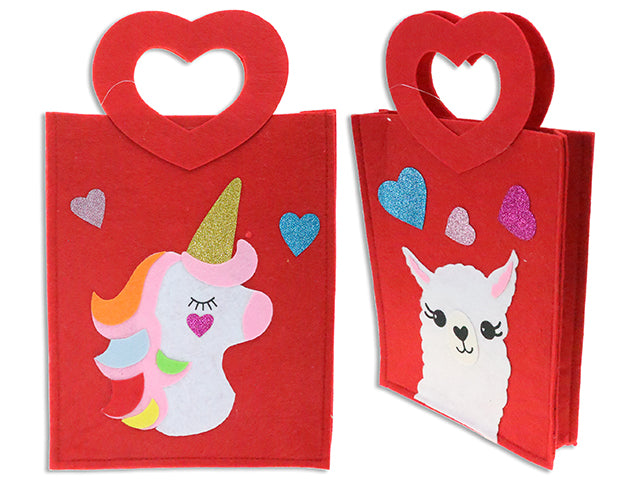 Carton of 24 9-7/8In X 7-7/8In Felt Tote Bag W/Die-Cut Heart Handle. 2 Asst.Styles. Cht.