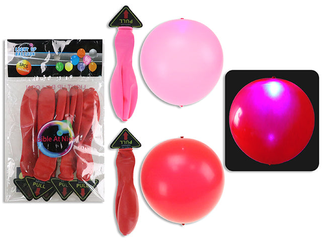 Carton of 24 5Pk 12In B/O Led L/U Col.Changing Balloons. 2 Asst.Cols: Red / Pink. Pbh.