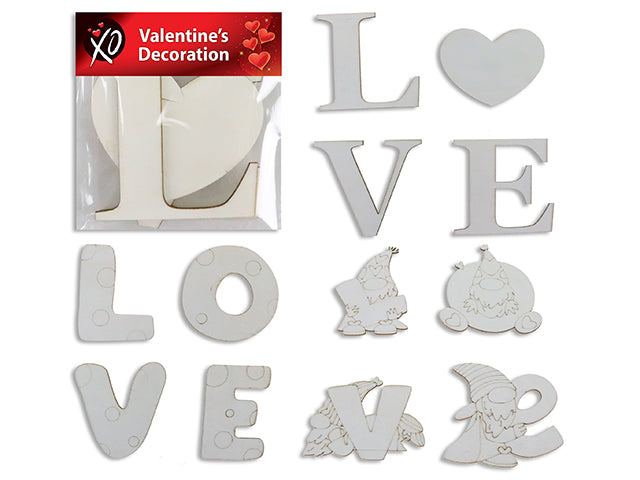 Carton of 24 4Pk 5.9In V'Tine Decor Your Own Love Wooden Decoration. 3 Asst.Styles. Pbh.