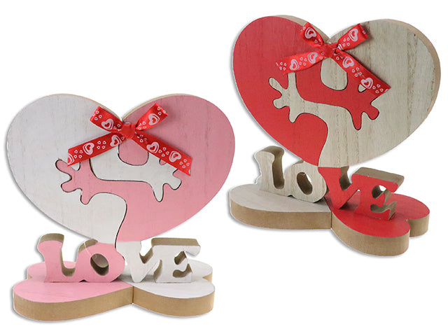 Carton of 12 8.25In Die-Cut Puzzle Heart Tabletop Decoration W/Ribbon. Brown Box W/Colour Label.