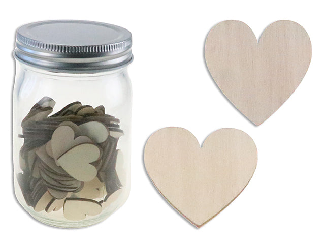 Carton of 12 Valentines Glass Mason Jar With 100 Wooden Hearts