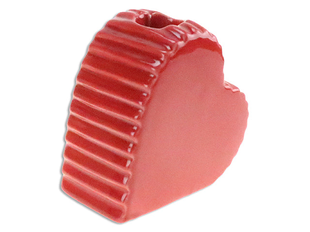 Carton of 12 3.25In V'Tine Ribbed Heart Ceramic Candle Holder.