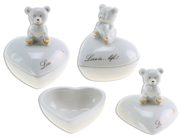 Carton of 6 3-7/8In Ceramic White Bear W/Gold Accent Jewelry Box.