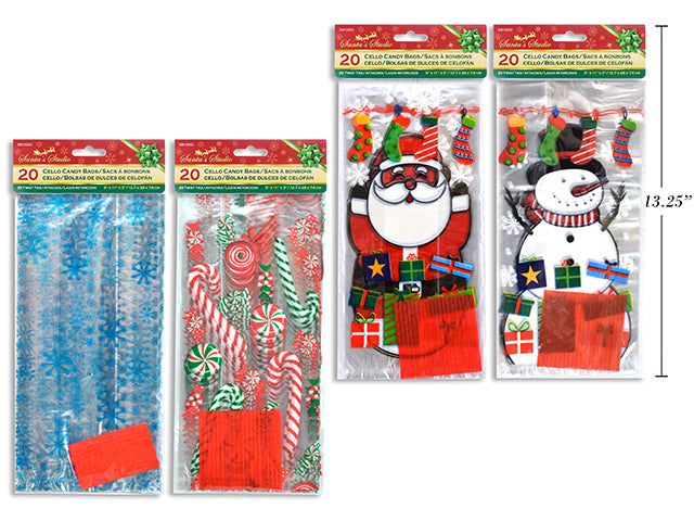 Carton of 36 Christmas Cello Candy Bags 20 Pack